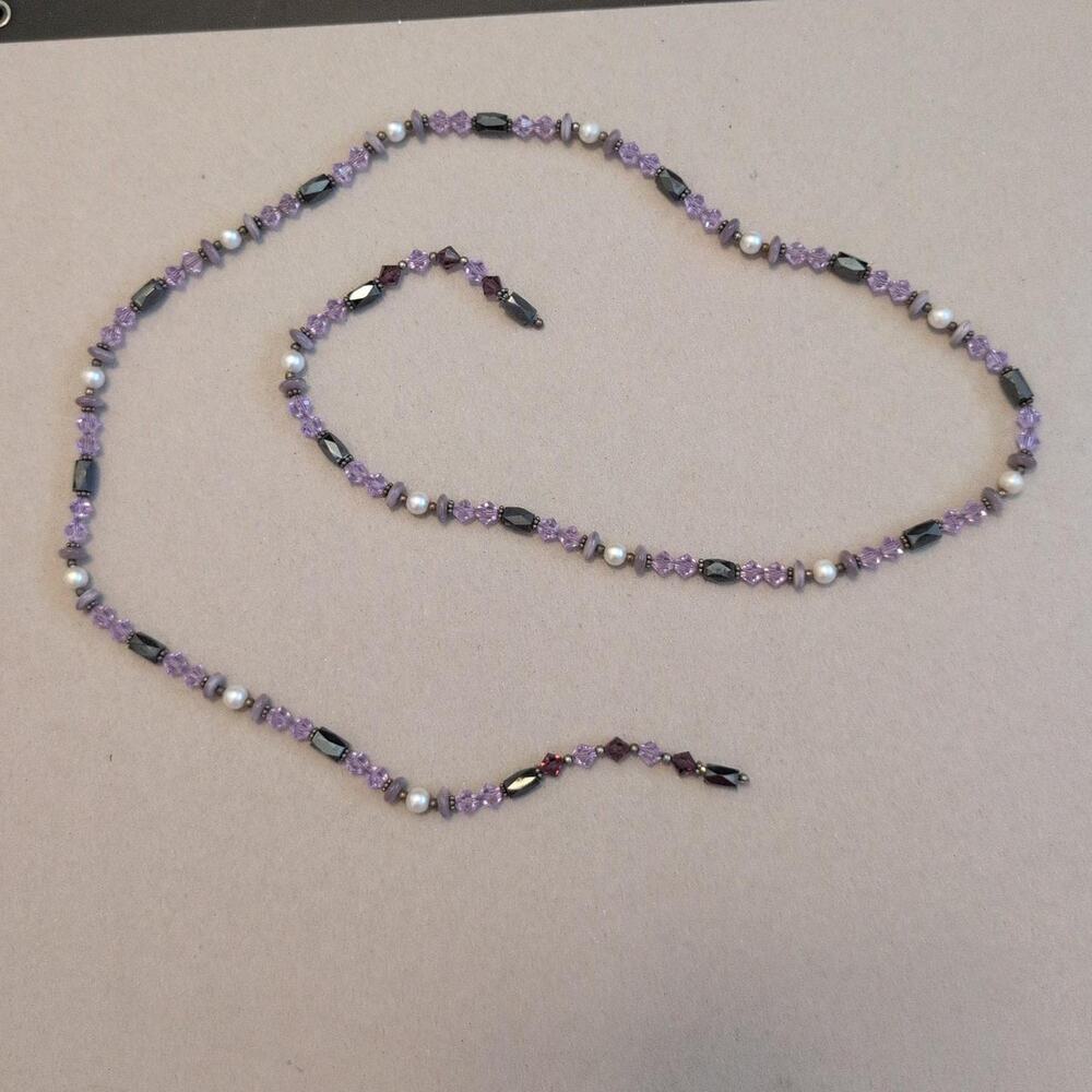 Purple glass beaded magnetic necklace